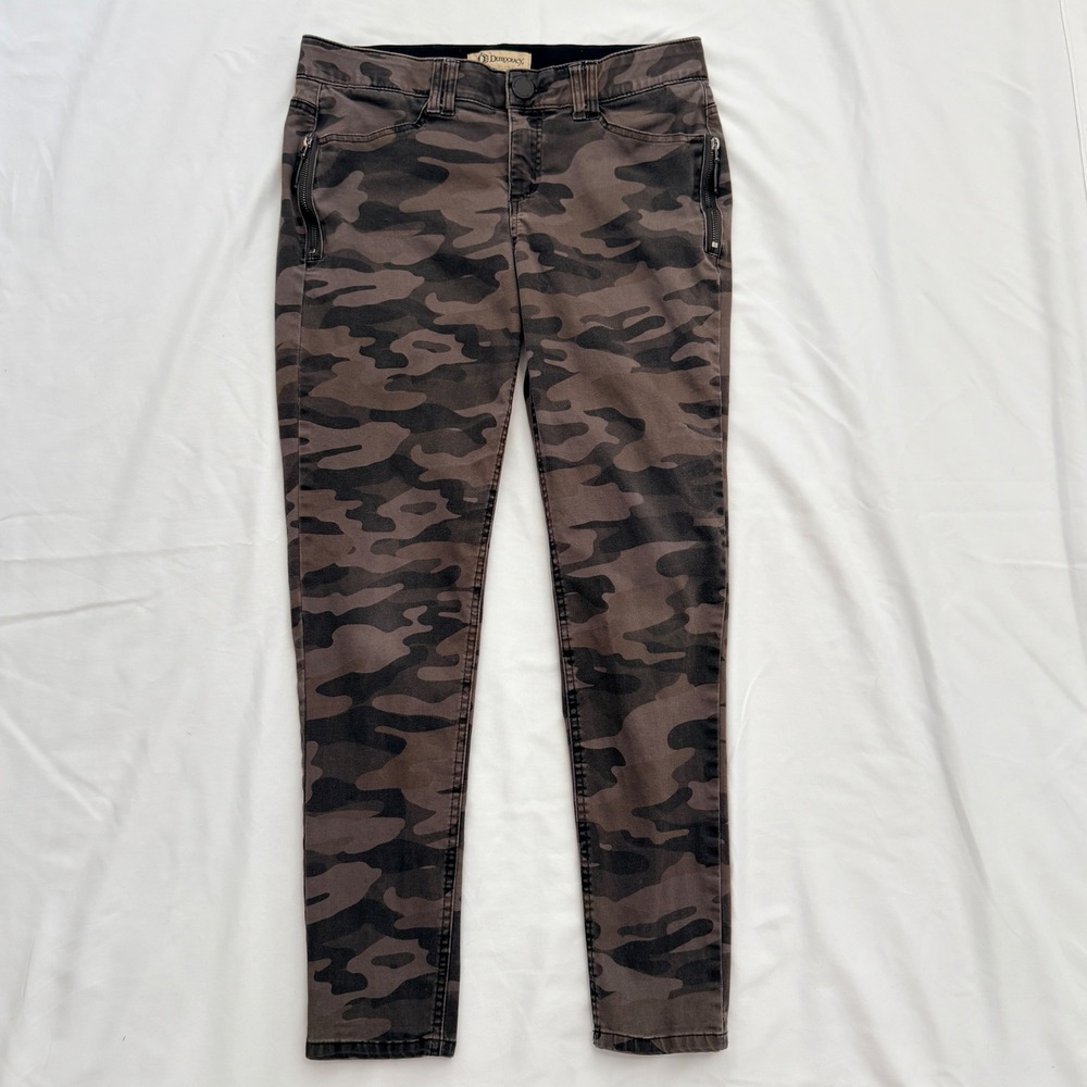 Democracy Skinny Pants Womens 10 Brown Camo Ab Technology Zipper Pockets